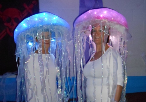 Girls wearing homemade jelly fish Halloween outfit