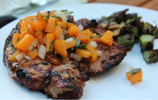 Mustard Grilled Pork Chops with Basil-Apricot Relish Paleo Recipe