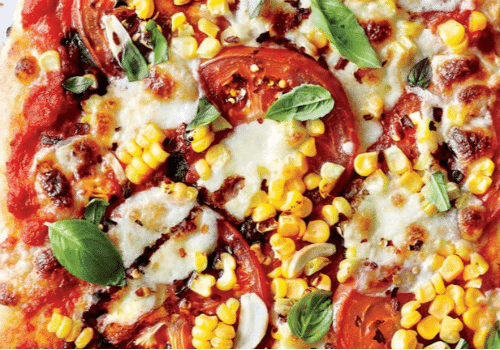 Tomato, Basil, and Corn Pizza Vegetarian Recipe