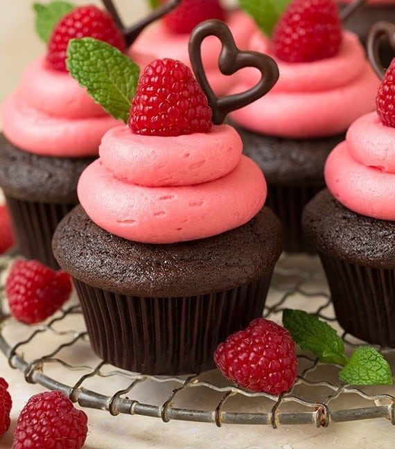 Dark Chocolate Cupcakes with Raspberry Buttercream Frosting