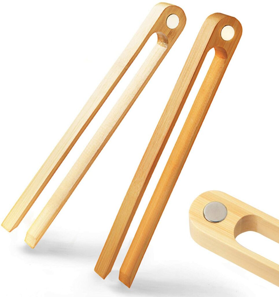 Magnetic Bamboo Kitchen Tongs