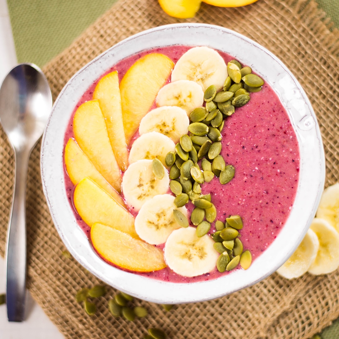 Peach, Orange and Berry Smoothie Bowl