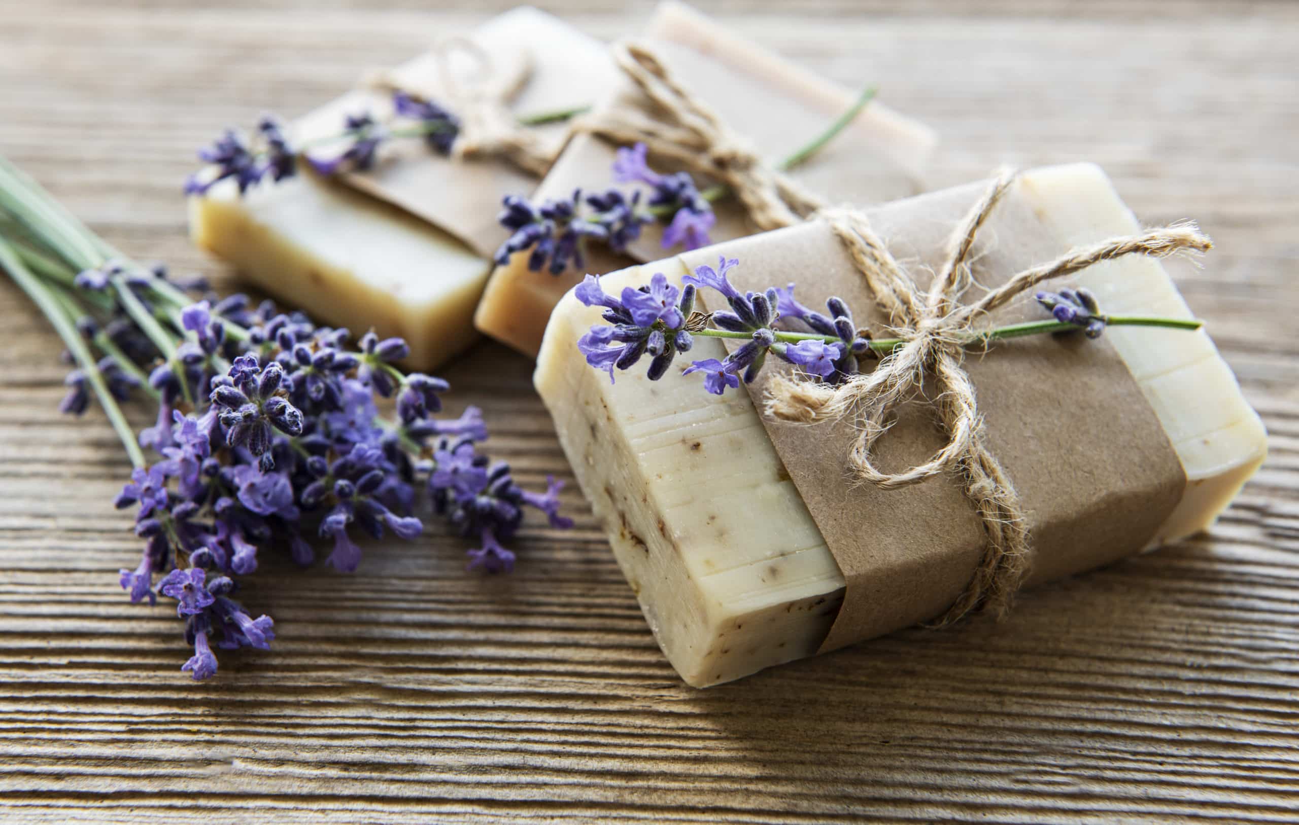 Bars of handmade soap with lavender