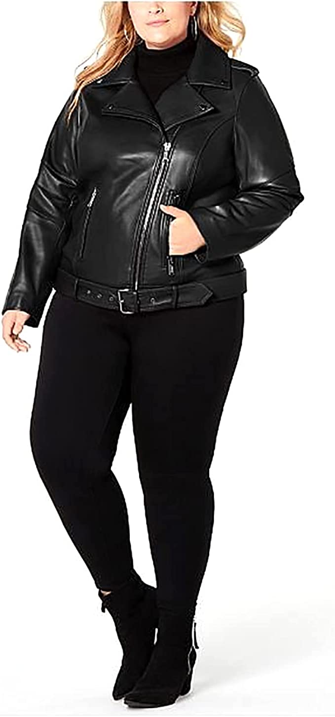 Michael Kors Women's Plus-Size Moto Leather Jacket