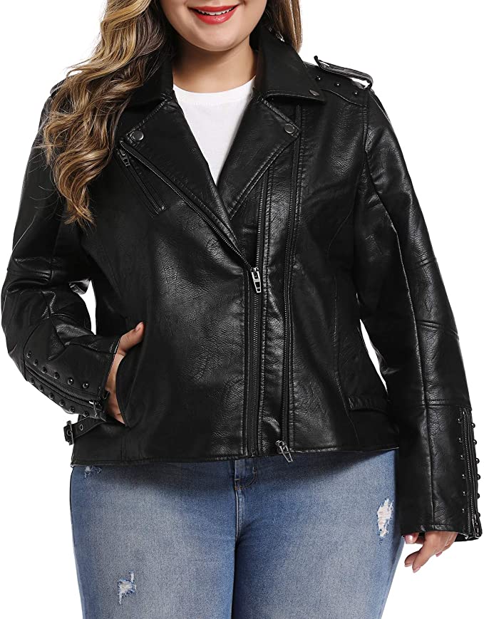 S P Y M Moto Biker Plus-Size Women's Leather Jacket