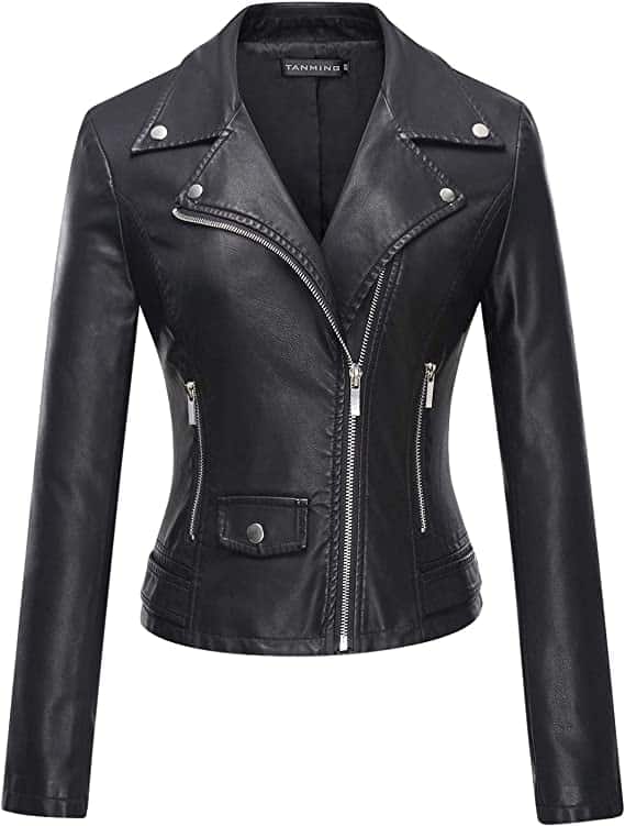 Tanming Moto Biker Short Women's Leather Jacket