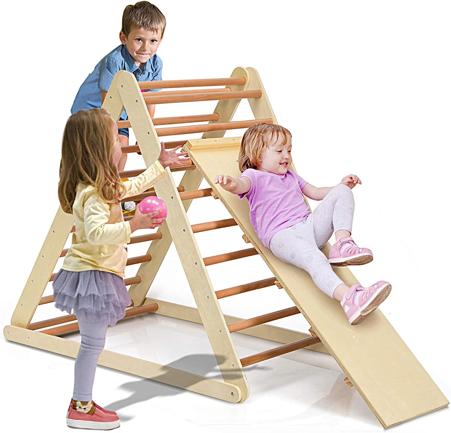 Costzon Foldable Wooden Climbing Triangle Ladder