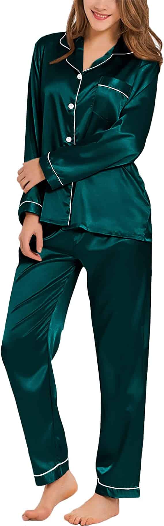 SWOMOG Women Silk Satin Pajamas