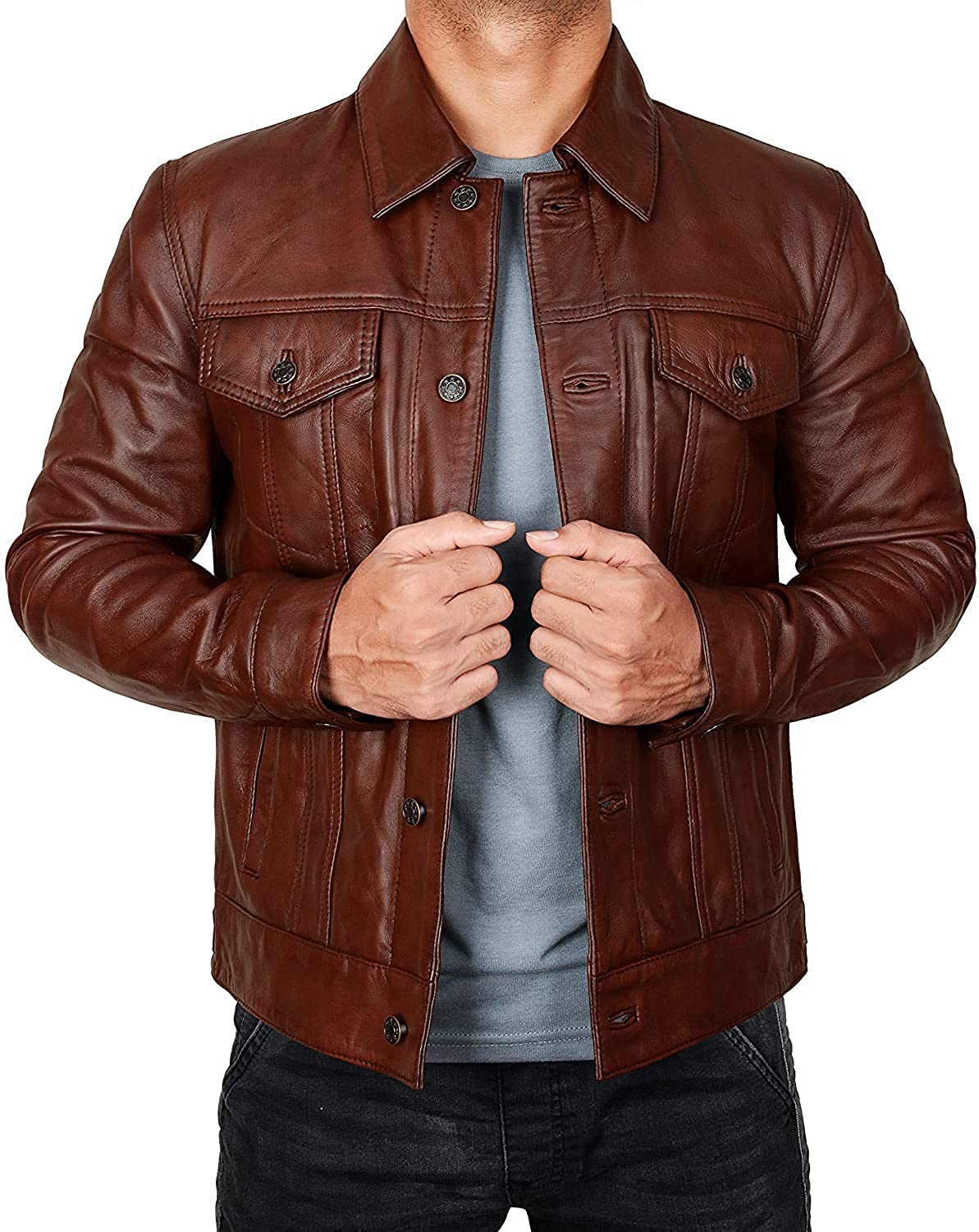 STOREJEES Brown Leather Jacket