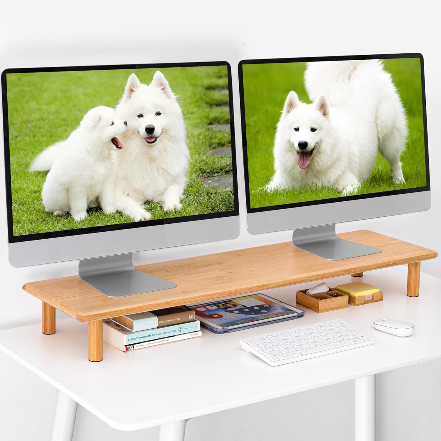 Bamboo Wood Desk Organizer and Monitor Stand