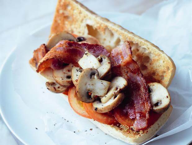 Mushroom, bacon & tomato French toast