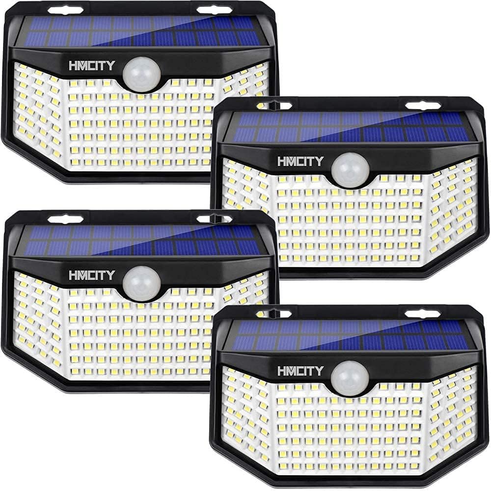 HMCITY Solar Lights Outdoor 120 LED with Reflector and 3 Lighting Modes