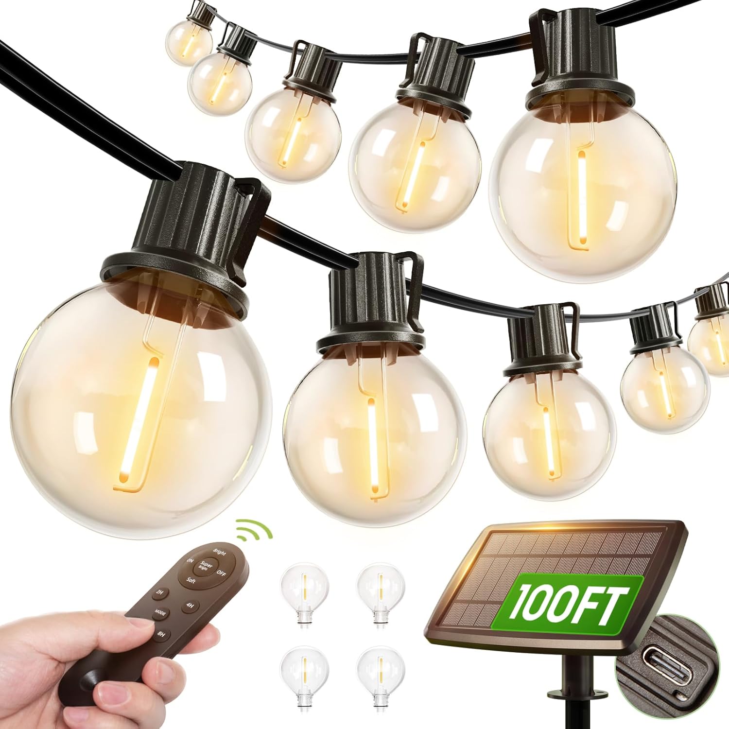 addlon 100FT Solar String Lights Outdoor